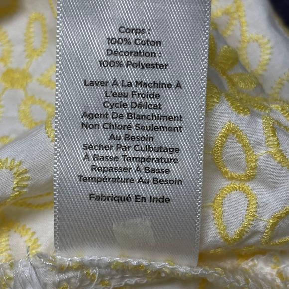 Talbots White Yellow Scoop Scallop Eyelet Embroidered Hem Top size Mp - Picture 9 of 9